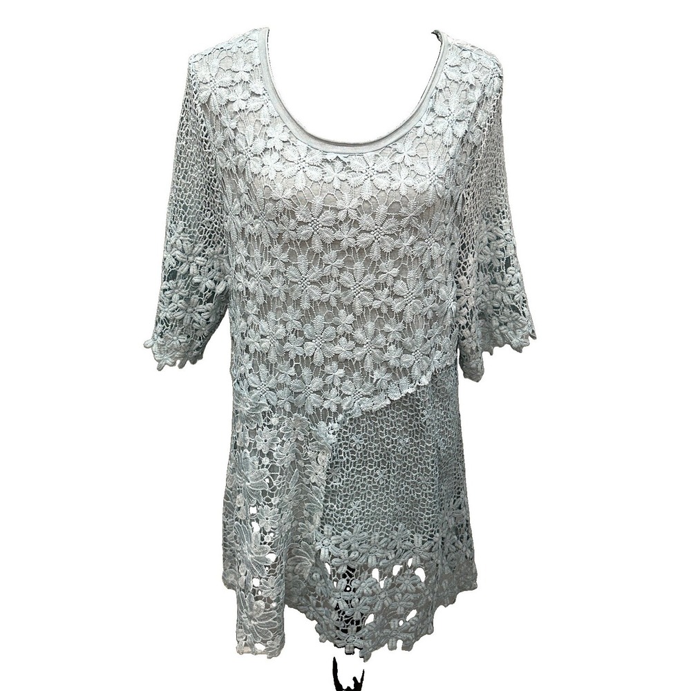 Simply Couture Crochet Floral Dress Womens Sz 3X Teal Boho Lining New With Tags - Picture 2 of 8